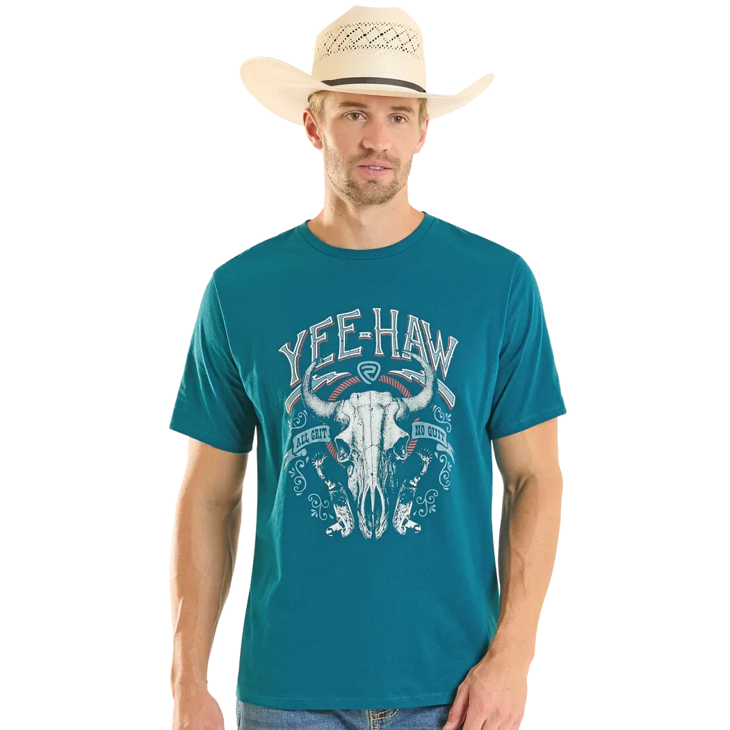 Rock & Roll Unisex Yee Haw Skull Tee Shirt - Teal