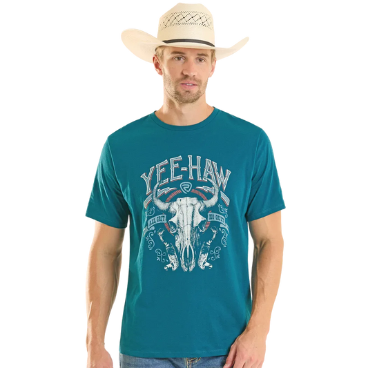 Rock & Roll Unisex Yee Haw Skull Tee Shirt - Teal