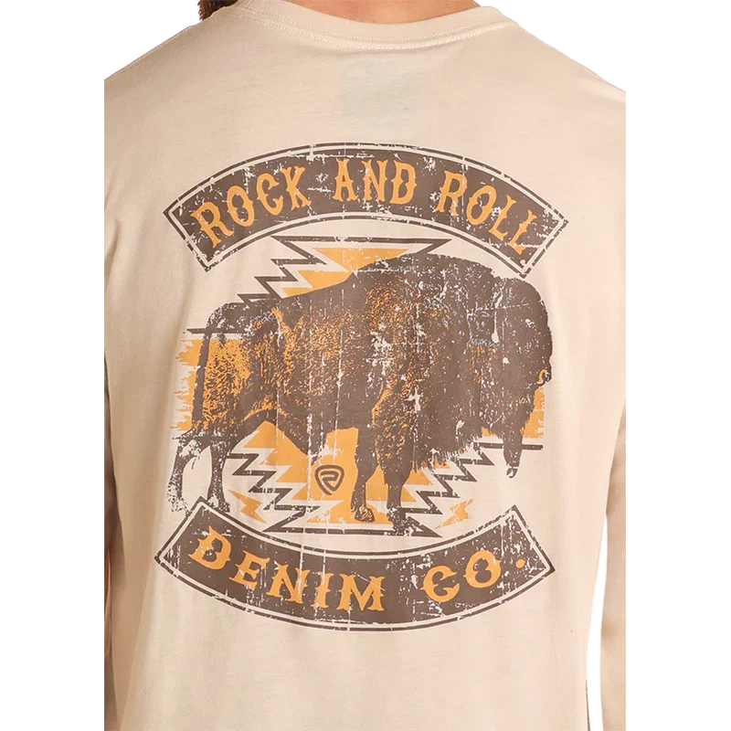 Rock & Roll Unisex Graphic Buffalo Long Sleeve Tee Shirt- Cream