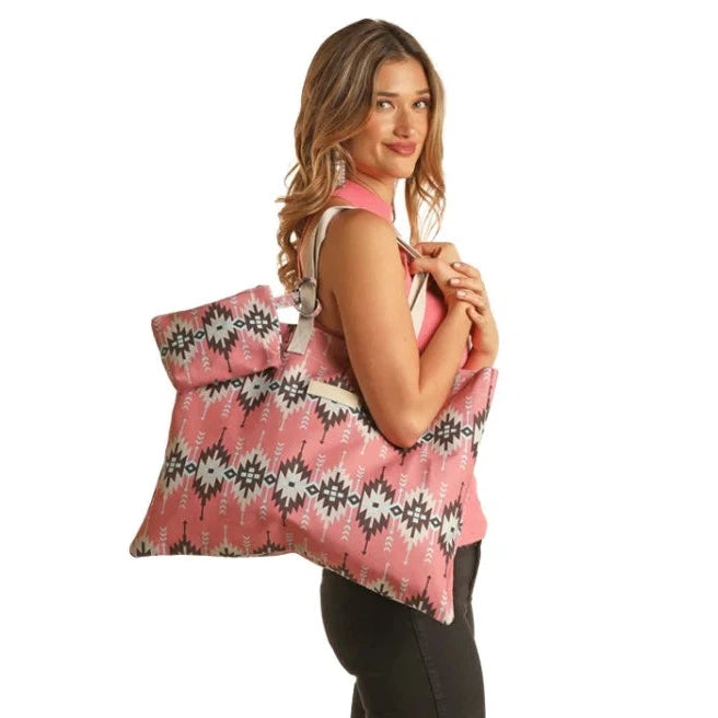 Rock & Roll 14oz Canvas Bag w/Woven Strap & Matching Clutch - Baby Pink
