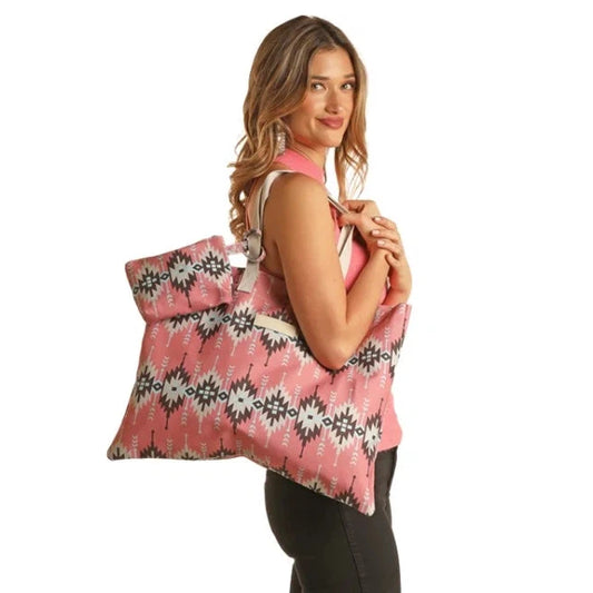 Rock & Roll 14oz Canvas Bag w/Woven Strap & Matching Clutch - Baby Pink