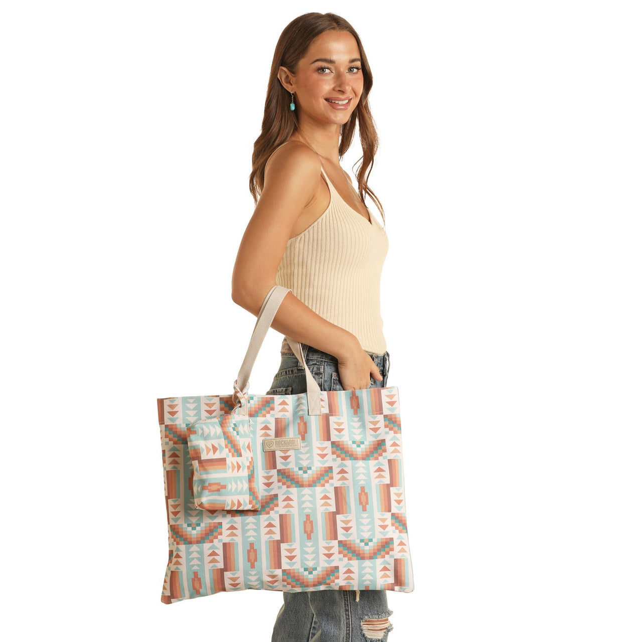 Rock & Roll Unisex Printed Bag w/Woven Strap - Turquoise