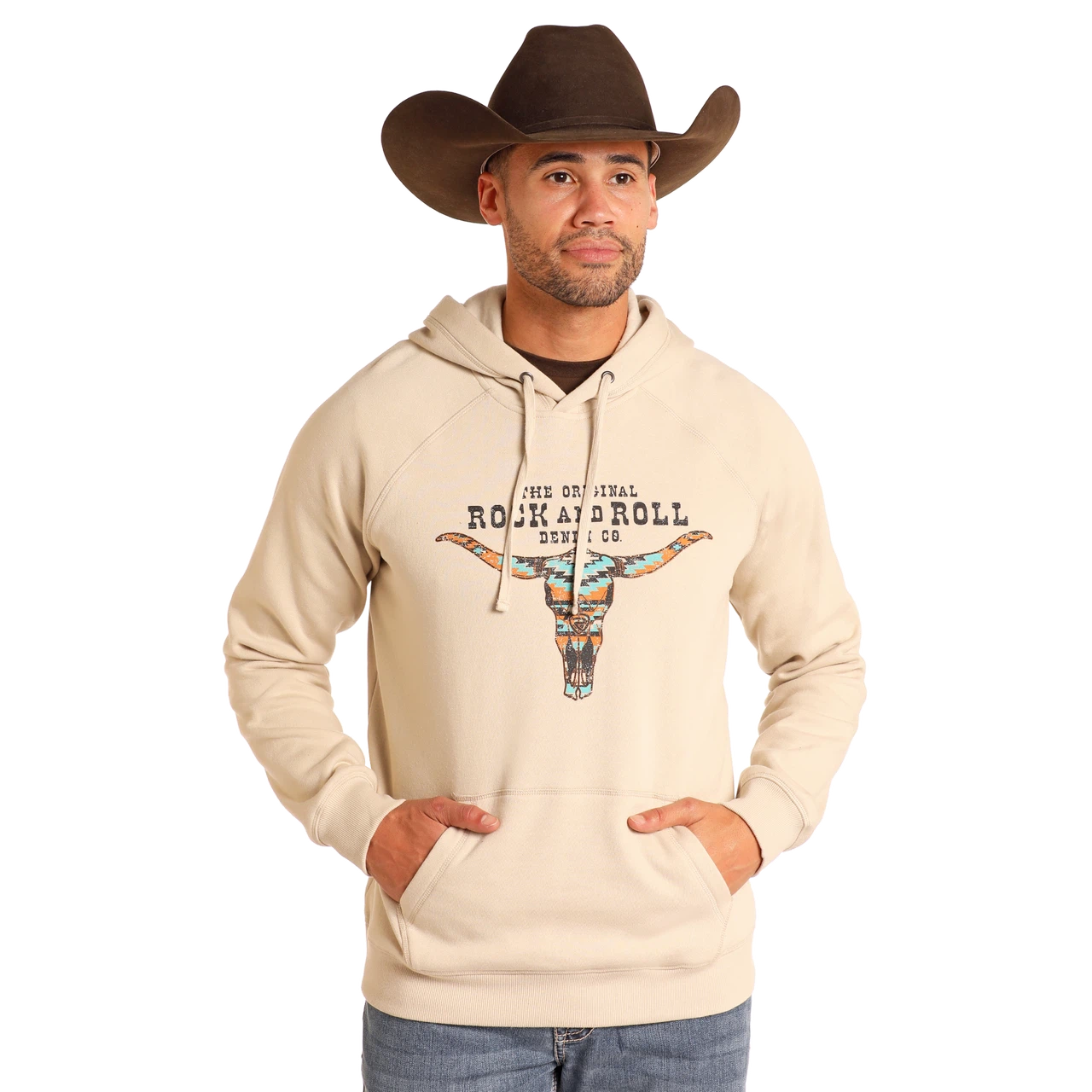 Rock & Roll Unisex Longhorn Graphic Hoodie - Natural