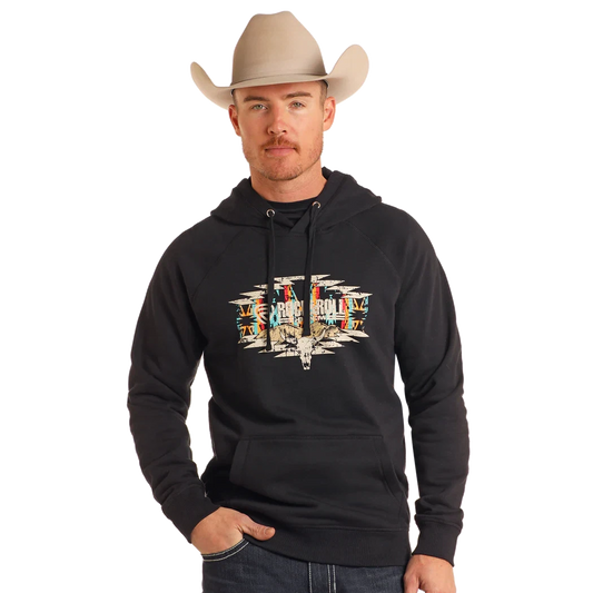 Rock & Roll Unisex Long Sleeve Aztec Hoodie- Black