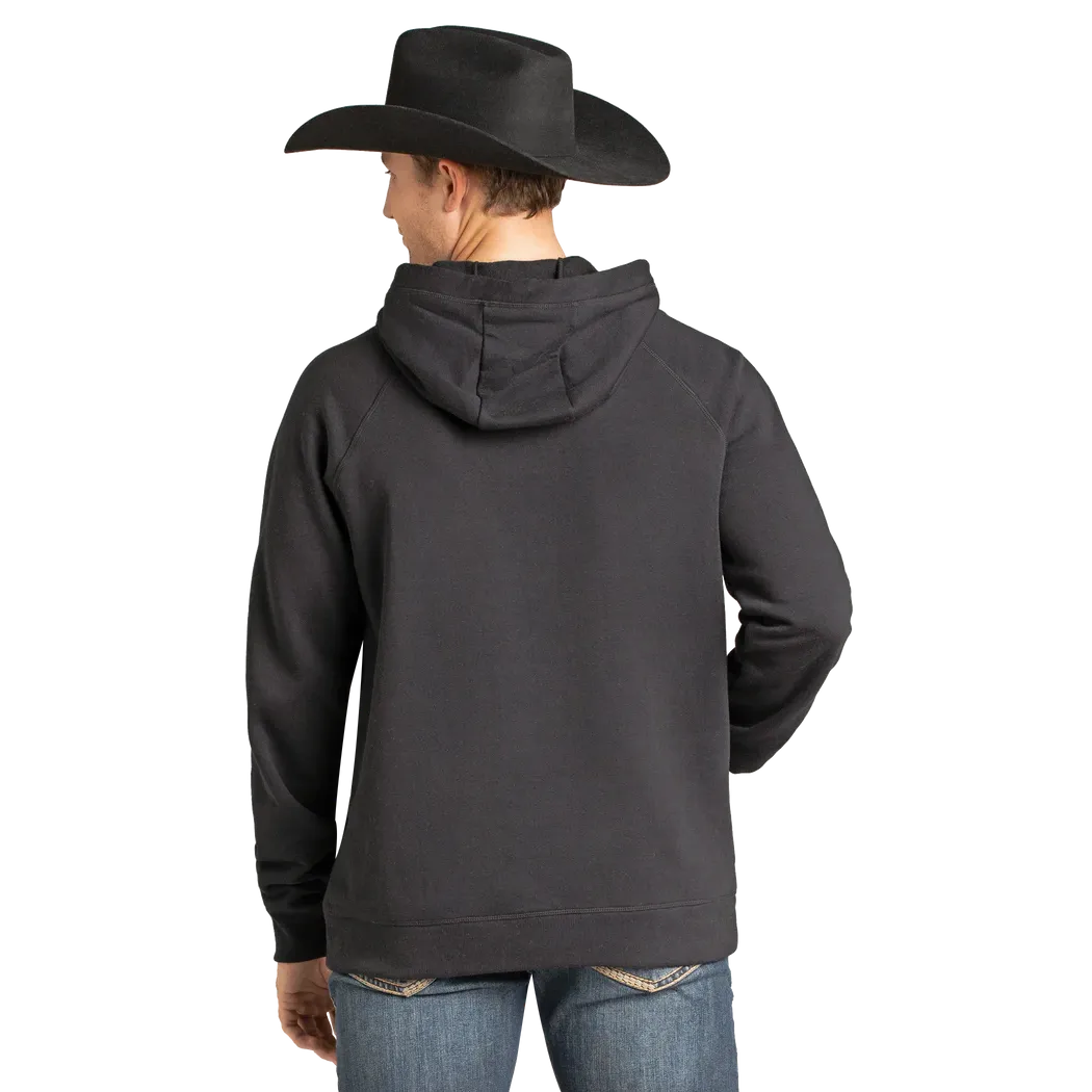 Rock & Roll Men's Long Sleeve Cowboy Nation Skull Graphic Hoodie- Black