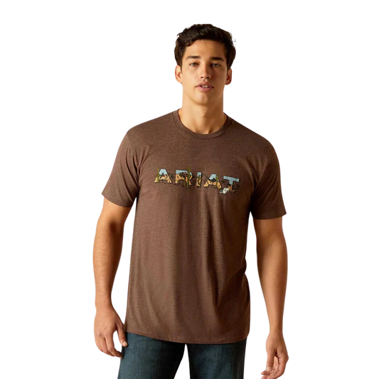 Ariat Men's Logo SW Landscape T Shirt - Brown Heather