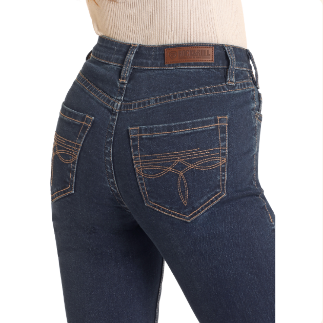 Rock & Roll Women's Boot Stitch High Rise - Dark Wash