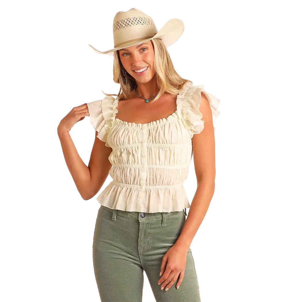 Rock & Roll Women's Rouched Sleeveless Crop Top-Rust