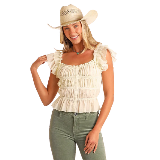 Rock & Roll Women's Rouched Sleeveless Crop Top - Rust