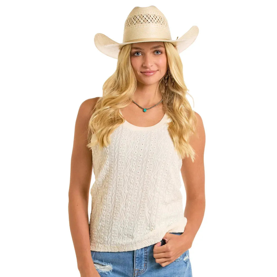 Rock & Roll Women's Raised Design Knit Tank Top - Cream