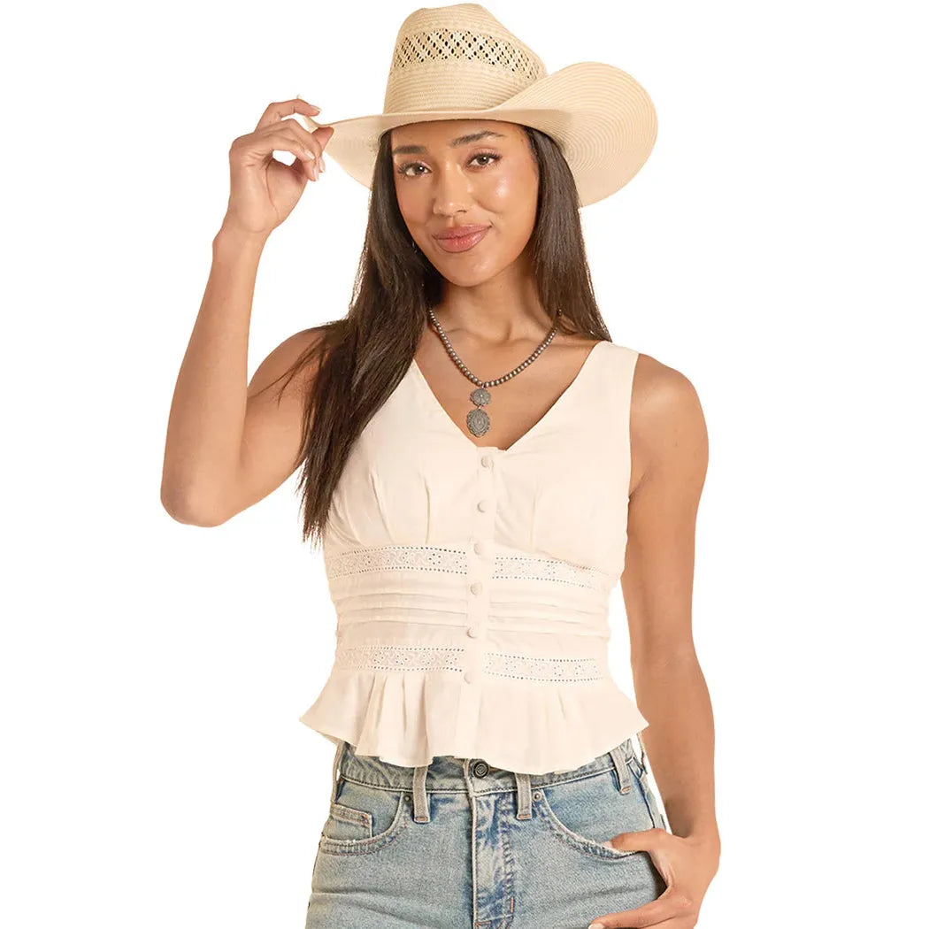 Rock & Roll Women's Eyelet Inset Tank Top - Natural