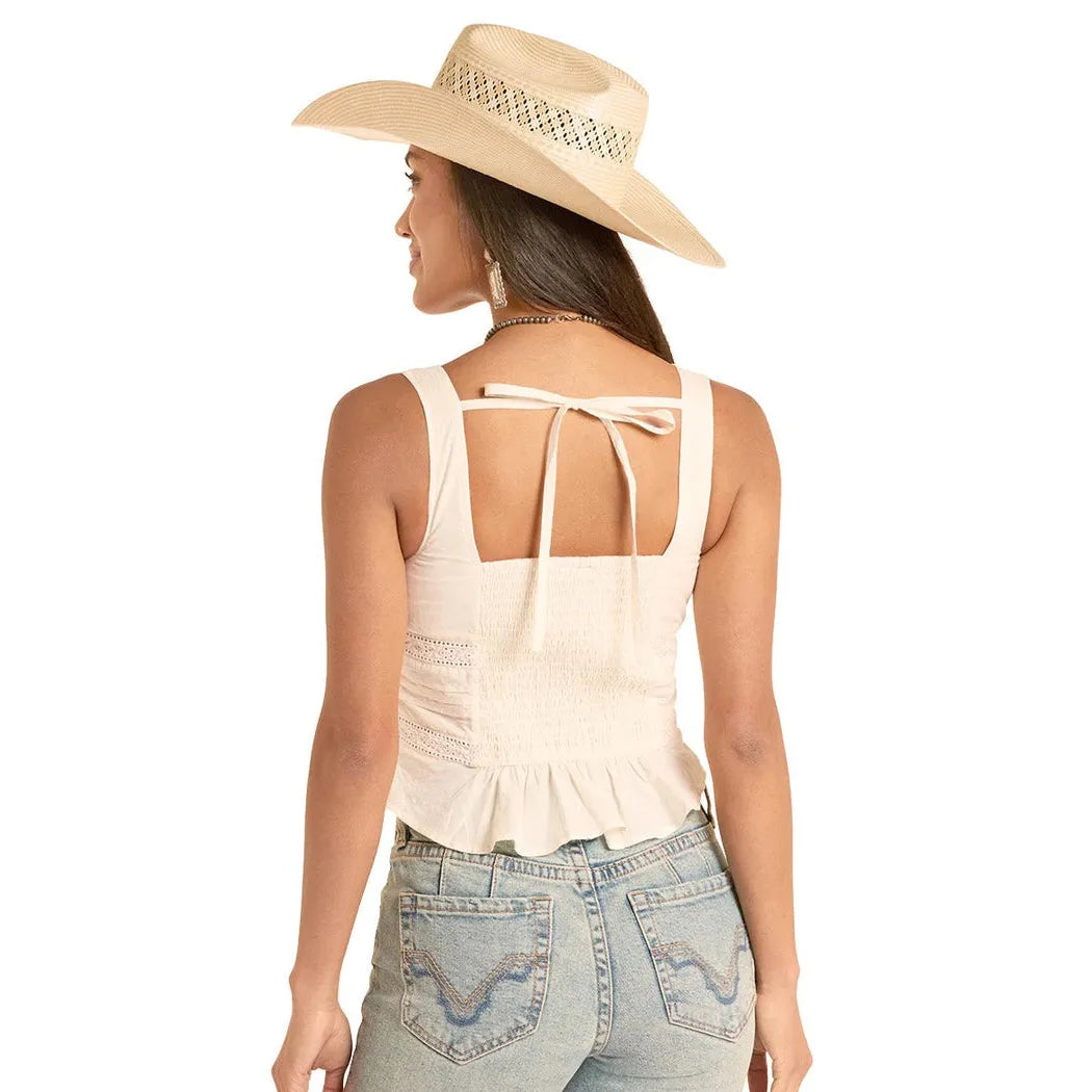 Rock & Roll Women's Eyelet Inset Tank Top - Natural