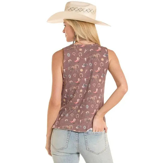 Rock & Roll Women's Western Print Tank Top - Multiple Colours