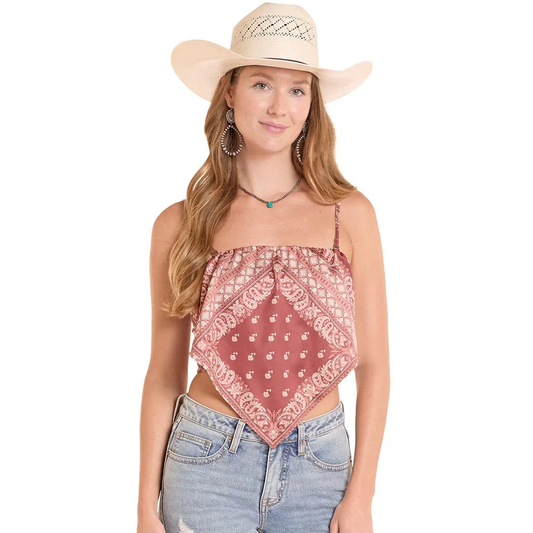 Rock & Roll Women's Bandana Tank Tie Top - Burgandy
