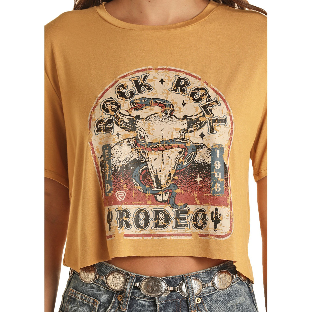 Rock & Roll Women's Rodeo Graphic Tee - Mustard