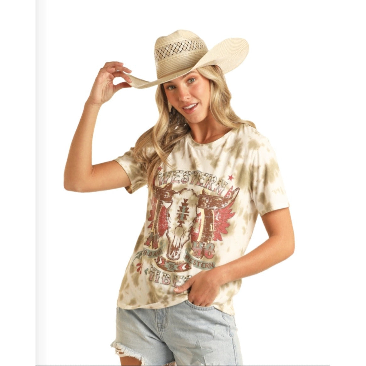 Rock & Roll Women's Tie Dye Graphic Tee - Off White