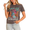 Rock & Roll Women's Long Live Cowgirls Short Sleeve Tee Shirt- Brown