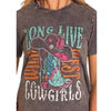 Rock & Roll Women's Long Live Cowgirls Short Sleeve Tee Shirt- Brown