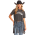 Rock & Roll Women's Western Fringe with Studs T-Shirt - Faded Black