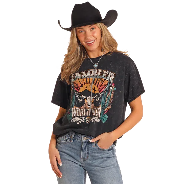 Rock & Roll Women's Rambler Graphic Oversized T-Shirt - Black