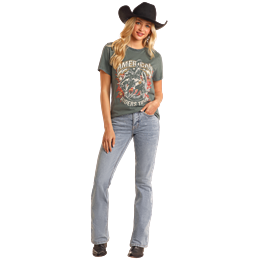 Rock & Roll Women's Short Sleeve American Riders Graphic Tee Shirt- Teal