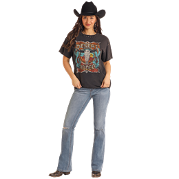 Rock & Roll Women's Oversized  Shirt Sleeve Tee Shirt with Studs- Black