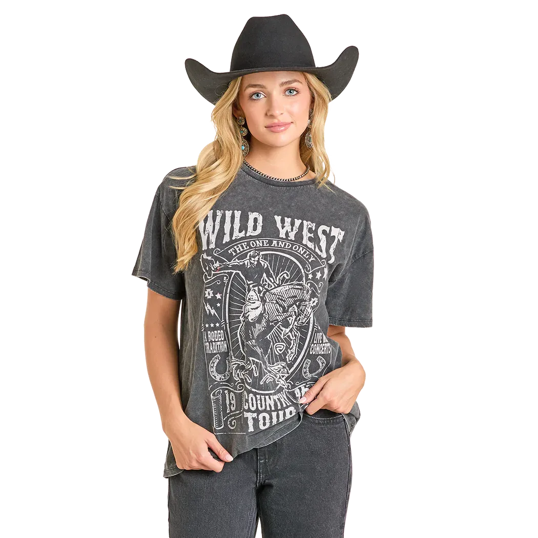 Rock & Roll Women's Wild West Graphic Oversized Tee Shirt - Black