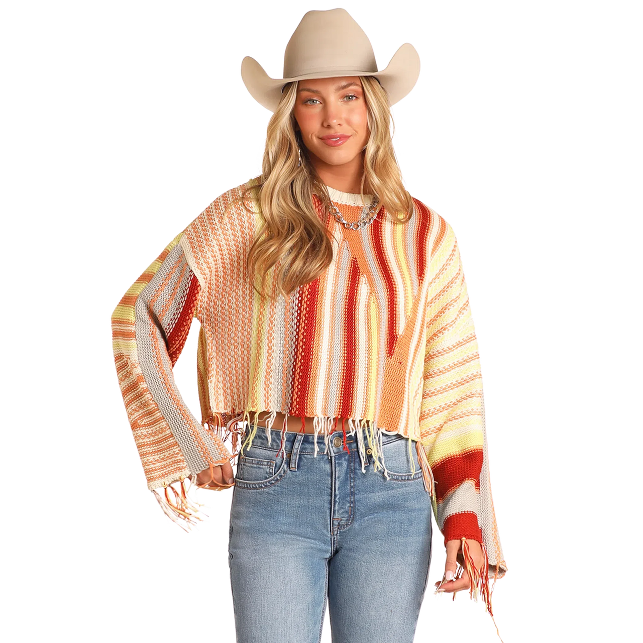 Rock & Roll Women's Long Sleeve Abstract Striped Sweater - Orange