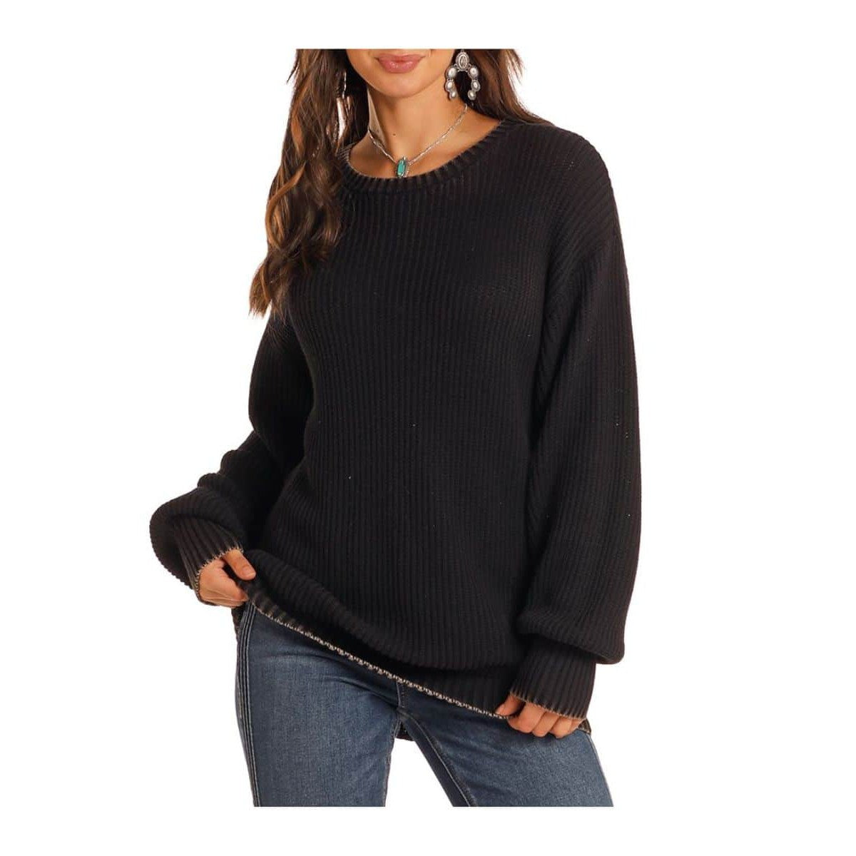 Rock & Roll Women's Long Sleeve Reversible Sweater- Black