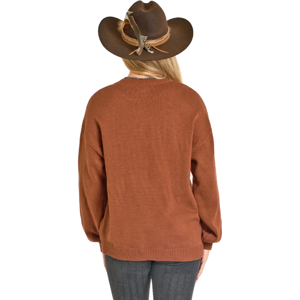 Rock & Roll Horse & Horseshoe Sweater- Burnt Orange