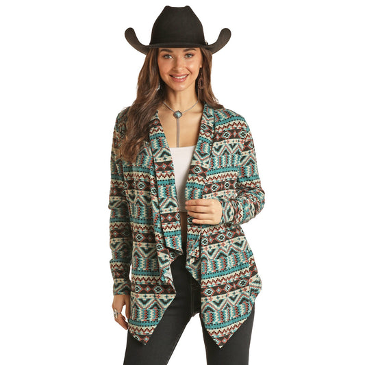 Rock & Roll Women's Printed Cardigan - Teal