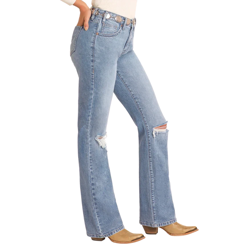 Rock & Roll Women's Distress High Rise Bootcut Jeans - Medium Wash