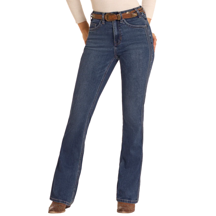 Rock & Roll Women's High Rise Side Seam Detail Bootcut Jean - Medium Wash