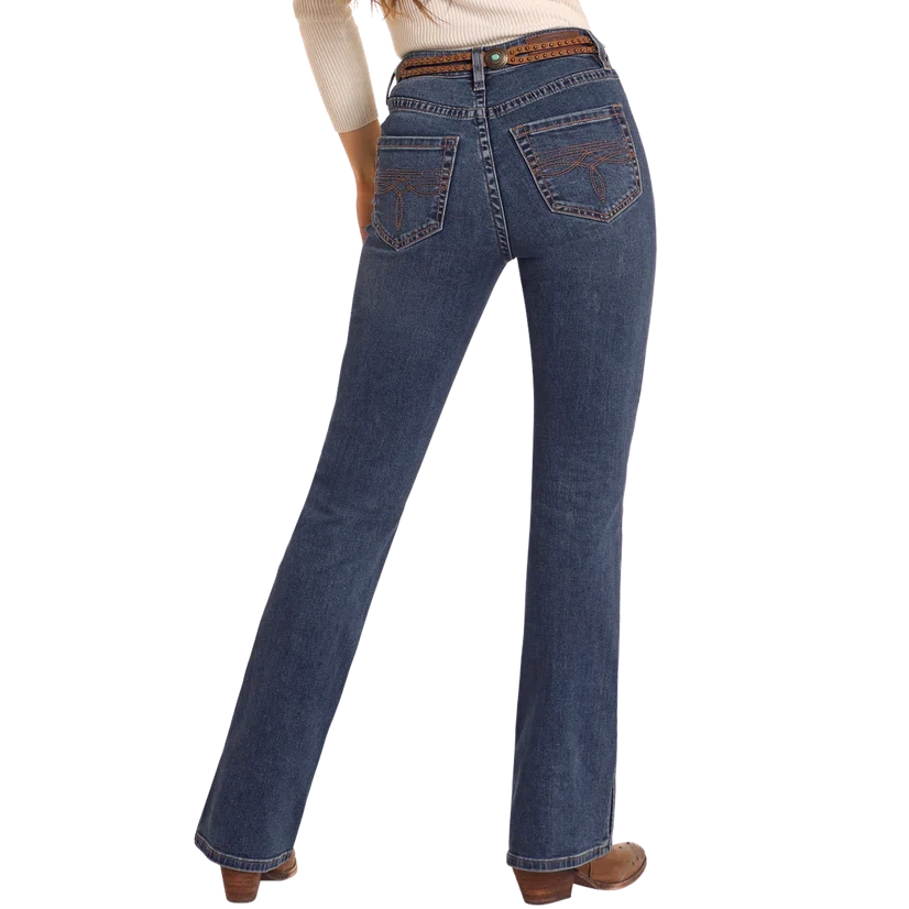 Rock & Roll Women's High Rise Side Seam Detail Bootcut Jean - Medium Wash