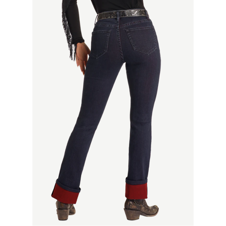 Rock & Roll Women's High Rise Two-Tone Bootcut Jeans - Dark Wash