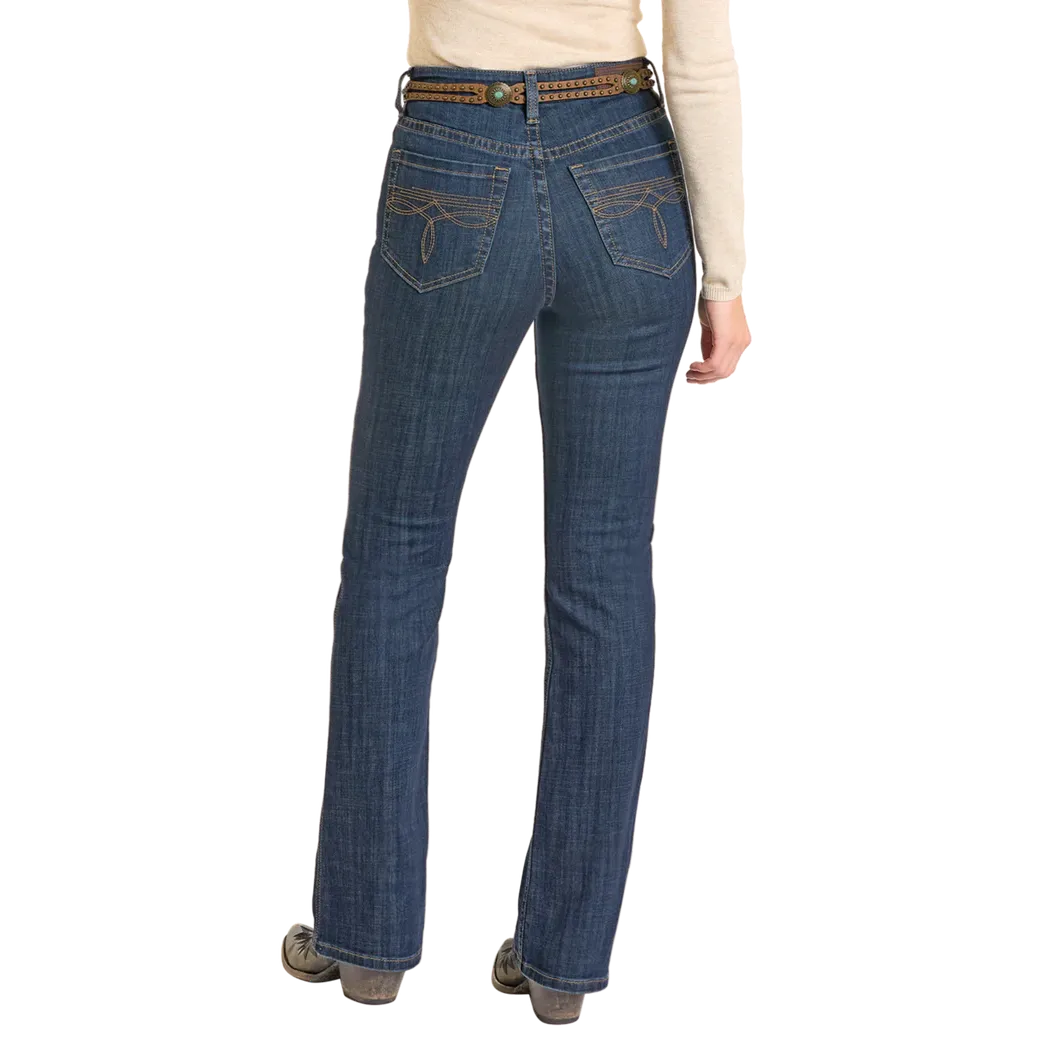 Rock & Roll Women's High Rise Front Detail Saddle Stitch Bootcut Jeans - Dark Wash