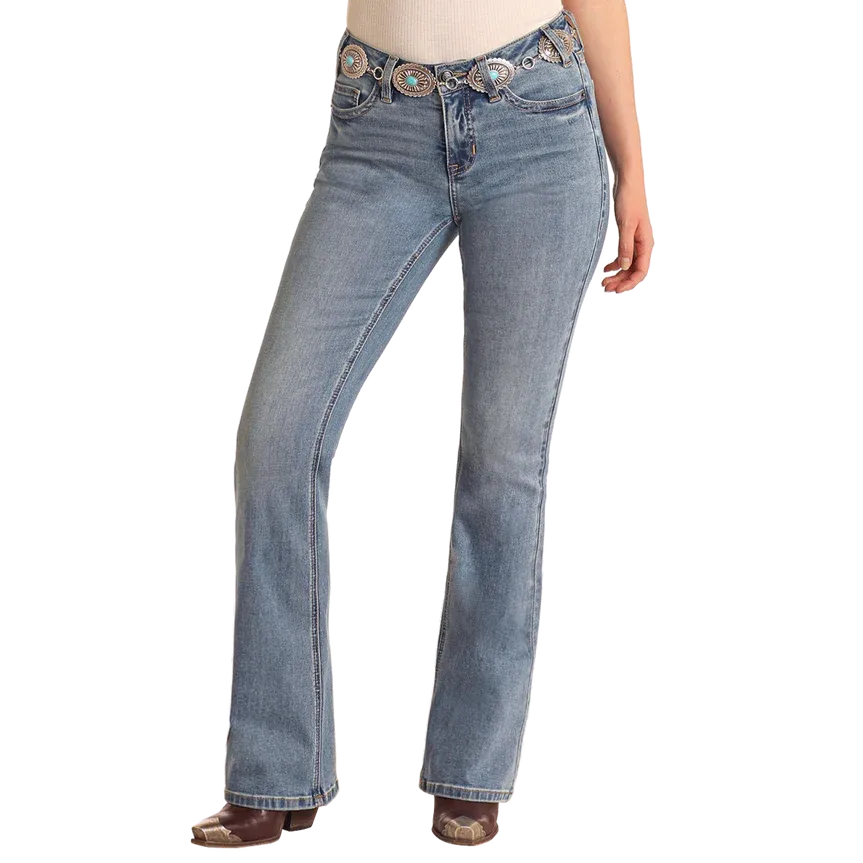 Rock & Roll Women's Boot Stitch Midrise Bootcut Jeans- Medium Wash