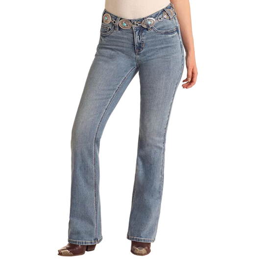 Rock & Roll Women's Boot Stitch Midrise Bootcut Jeans- Medium Wash