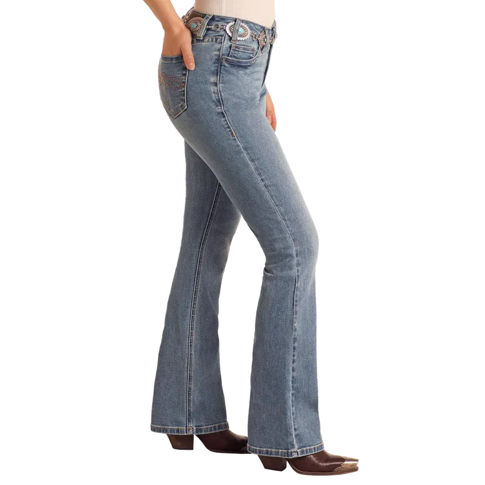 Rock & Roll Women's Boot Stitch Midrise Bootcut Jeans- Medium Wash