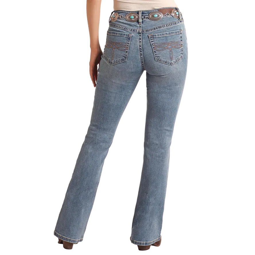 Rock & Roll Women's Boot Stitch Midrise Bootcut Jeans- Medium Wash