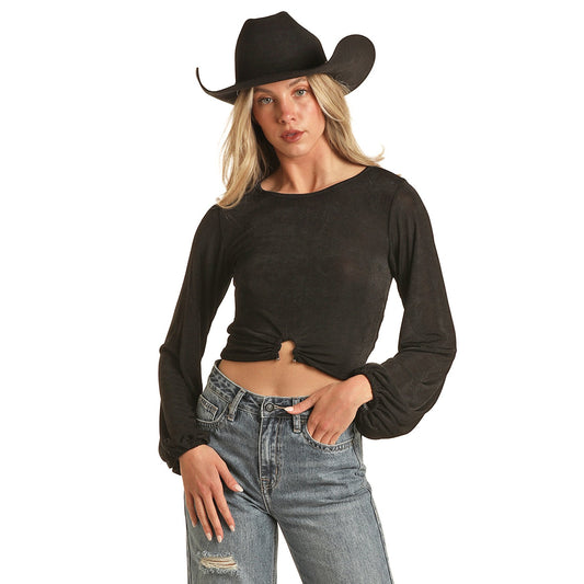 Rock & Roll Women's Crop Top w/Metal Piece - Black