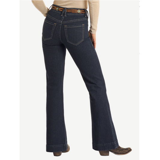 Rock & Roll Women's High Rise Jacquard Striped Trousers - Medium Wash