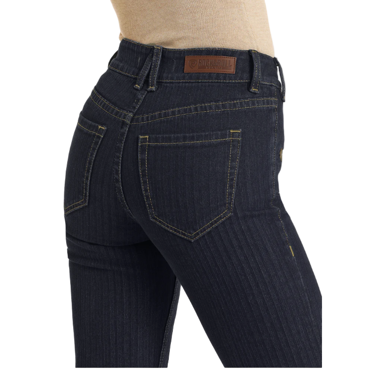 Rock & Roll Women's High Rise Jacquard Striped Trousers - Medium Wash