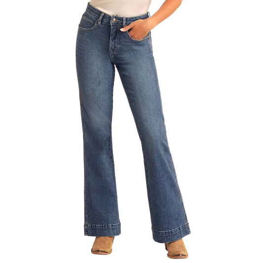 Rock & Roll Women's High Rise Signature Stitch Trousers- Medium Wash