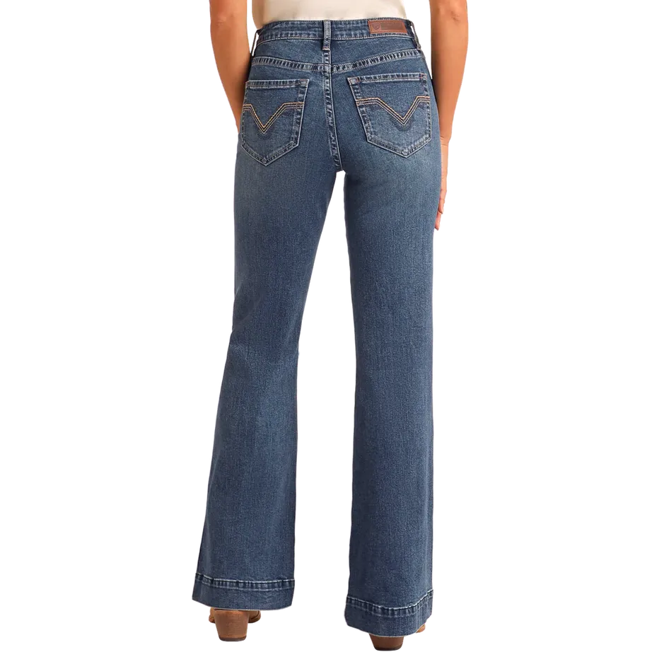 Rock & Roll Women's High Rise Signature Stitch Trousers- Medium Wash