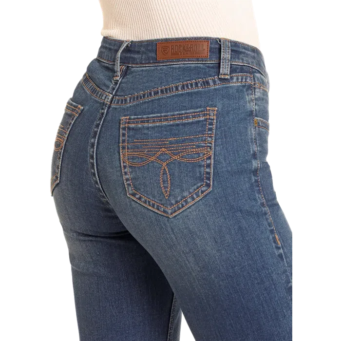 Rock & Roll Women's Cowgirl  Boot Pocket Midrise Trouser - Dark Vintage
