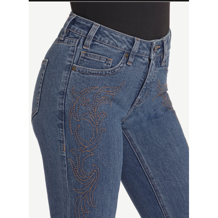 Rock & Roll Women's Mid Rise Western Embroidered Trousers - Medium Wash