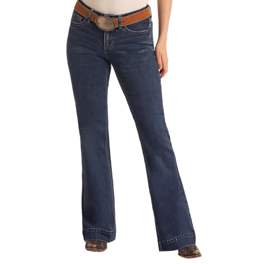 Rock & Roll Women's Boot Stitch Midrise Trousers- Dark Wash