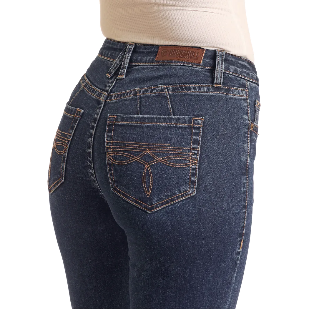 Rock & Roll Women's Boot Stitch Midrise Trousers- Dark Wash