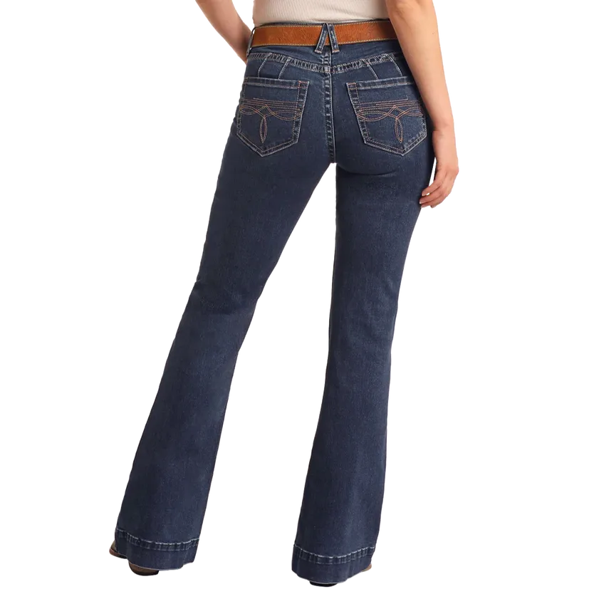 Rock & Roll Women's Boot Stitch Midrise Trousers- Dark Wash